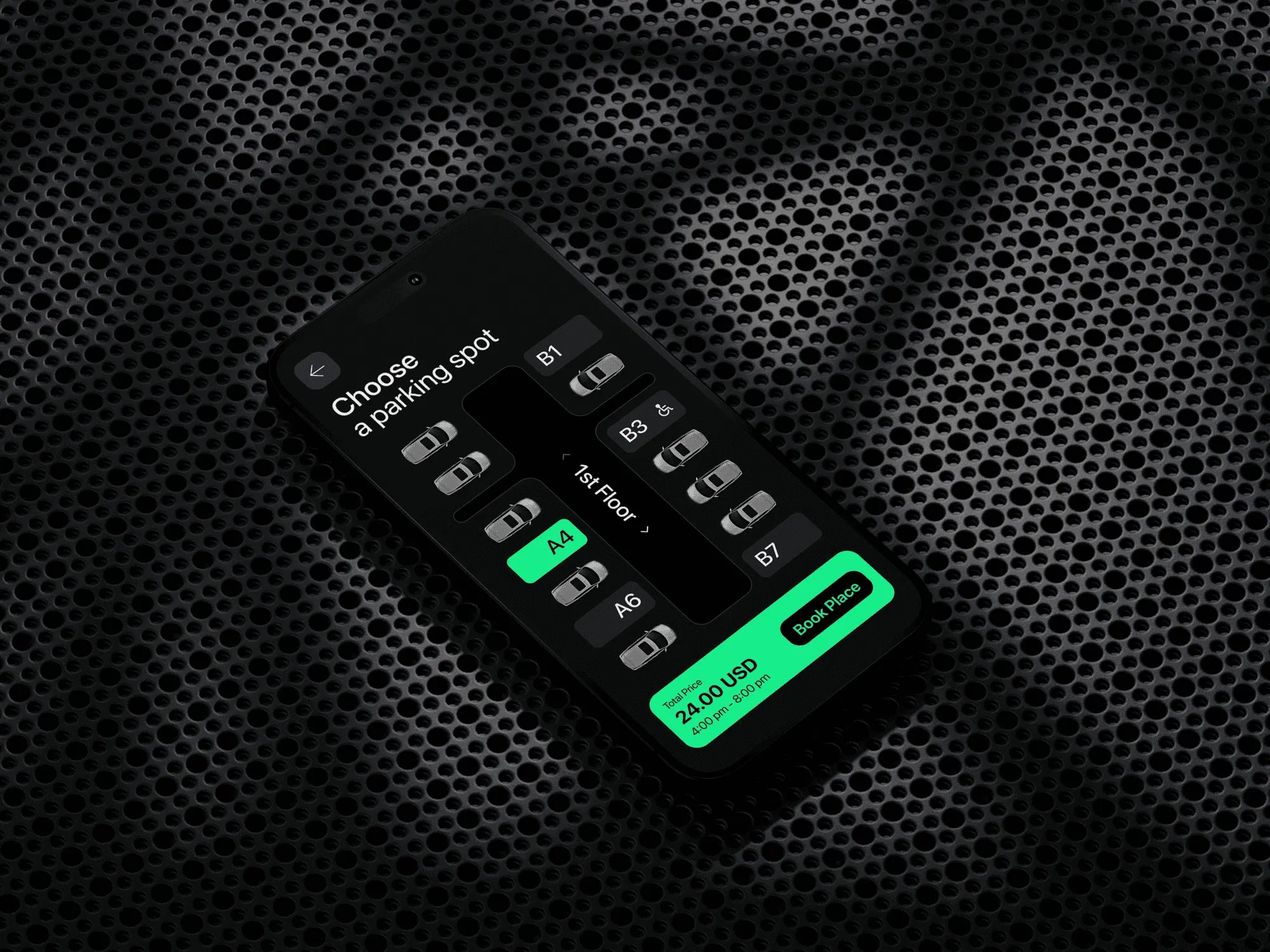 ParkEase, one path: find, reserve, pay, navigate
