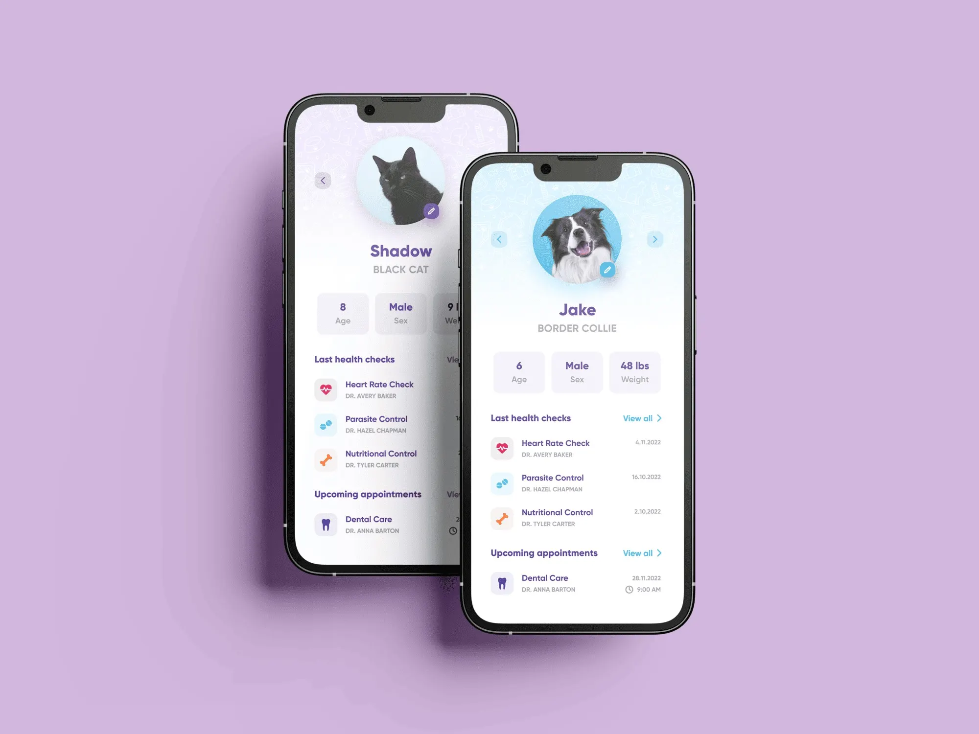 Pet Care App, one record per pet